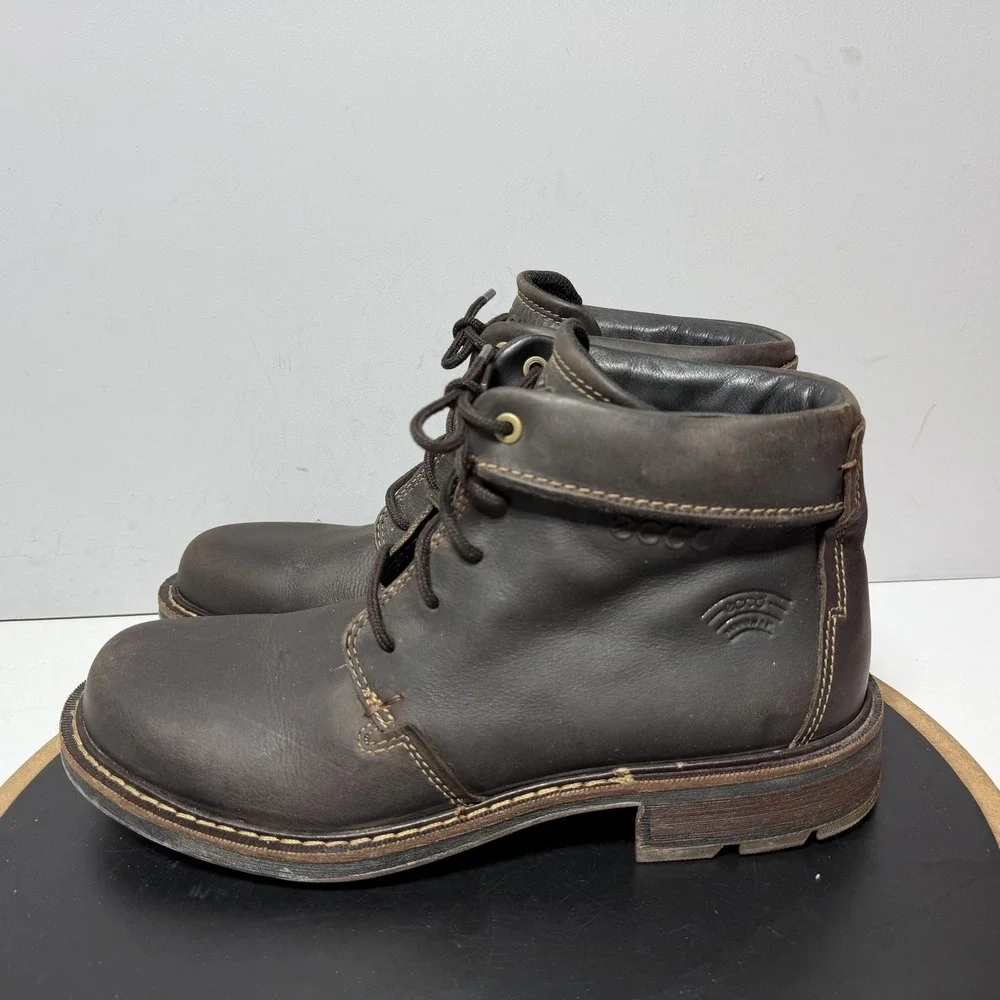 Ecco Boots Mens Size 10 Brown Leather Lace Up Dry Ankle Casual Outdoor